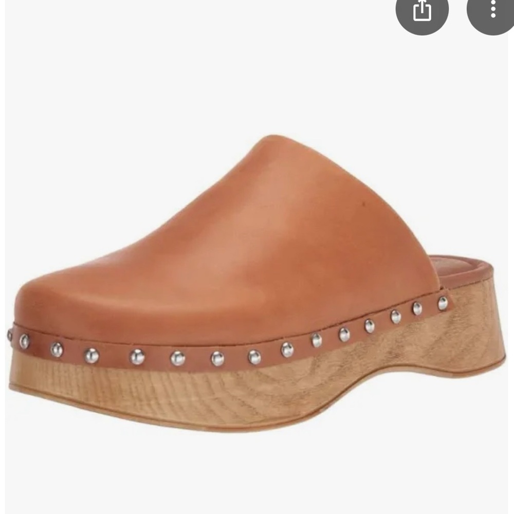 Tan and Silver Mule Clogs with Wooden Platform